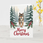 Wolf in Snow Merry Christmas Card Forest Scene カード (黄色い花)