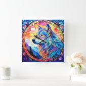 Wolf in Stained Glass  スクエア壁時計 (ホーム)