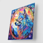 Wolf in Stained Glass  スクエア壁時計 (傾斜)