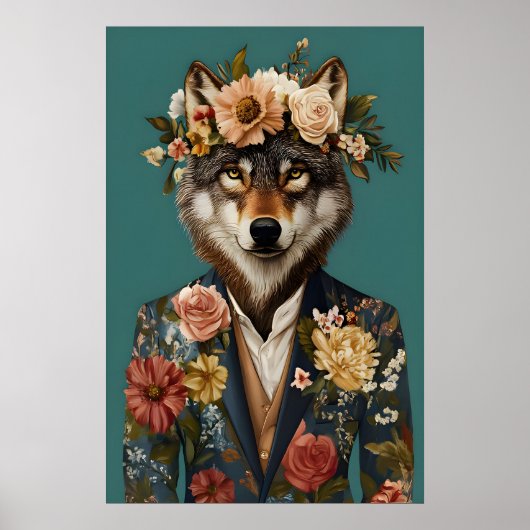 Wolf In Suit Poster, Wolf Portrait, Wolf Oil ポスター (正面)
