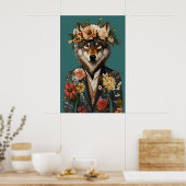 Wolf In Suit Poster, Wolf Portrait, Wolf Oil ポスター (キッチン)