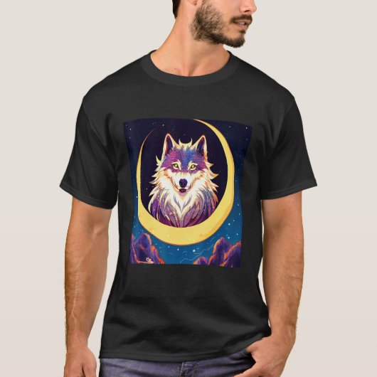 Wolf in the Crescent Moon Design Tシャツ (正面)