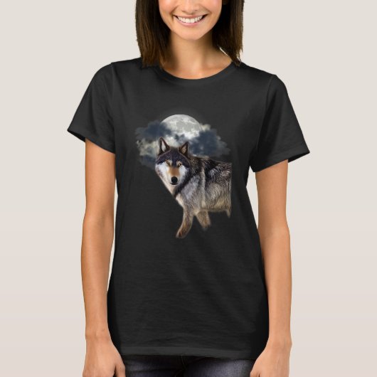 Wolf In The Full Moon Wolf and Nature Lovers Wolf Tシャツ (正面)