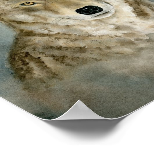 Wolf in the Mist Watercolor ポスター (角)