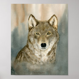 Wolf in the Mist Watercolor ポスター