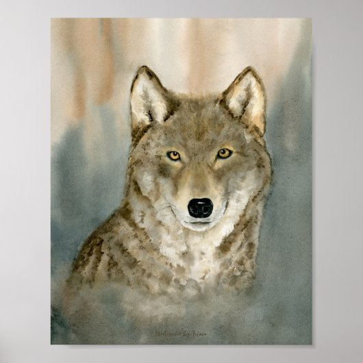 Wolf in the Mist Watercolor ポスター (正面)