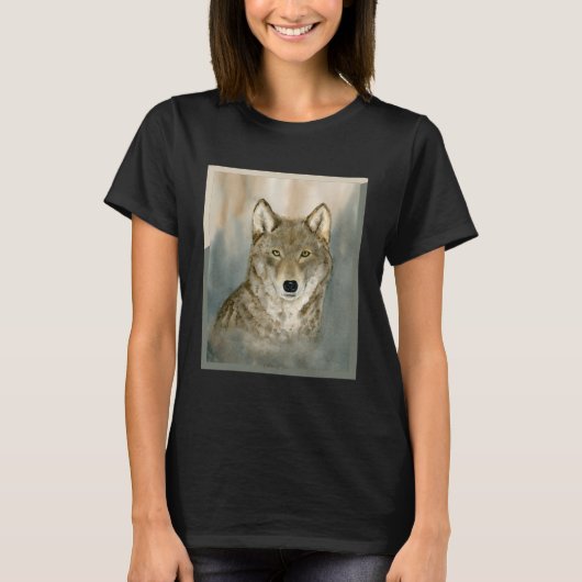 Wolf in the Mist Watercolor Tシャツ (正面)