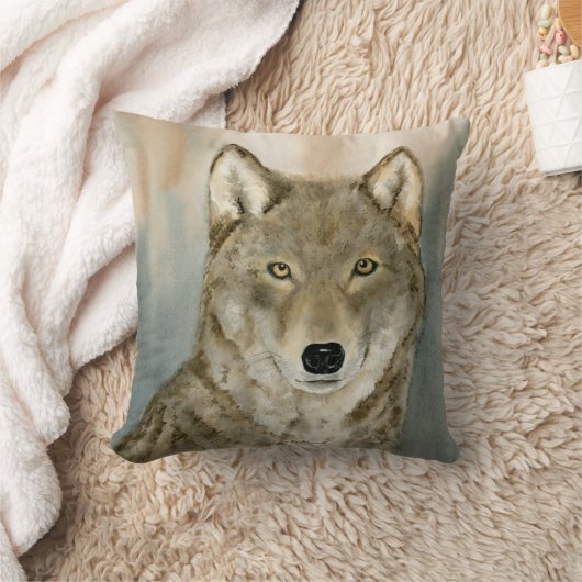 Wolf in the Mist Woatercolor クッション (ブランケット)