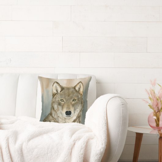 Wolf in the Mist Woatercolor クッション (ソファ)
