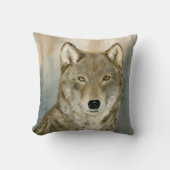 Wolf in the Mist Woatercolor クッション (正面)