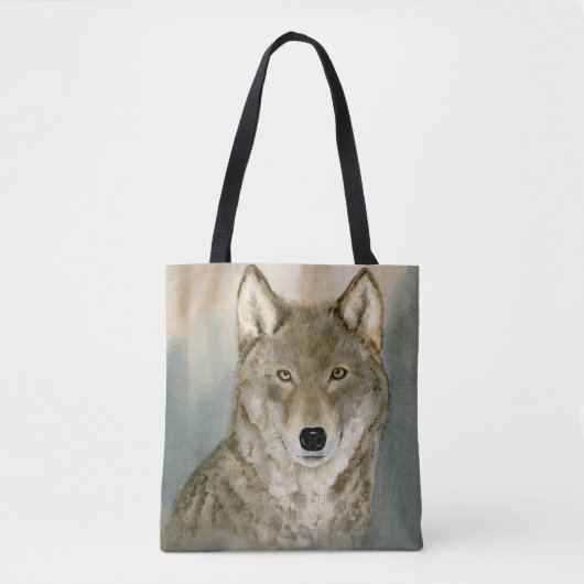 Wolf in the Mist Woatercolor All-Over Print トートバッグ (正面)