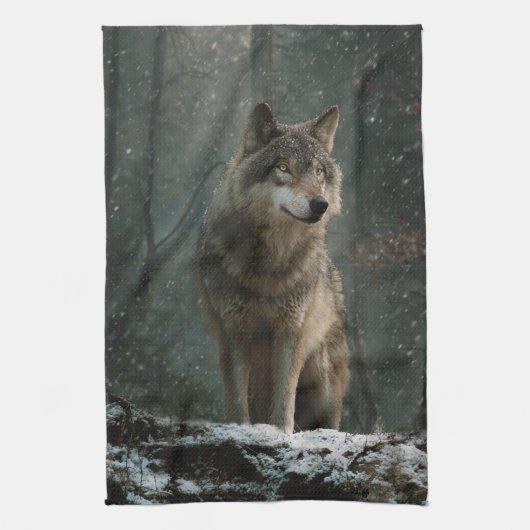 Wolf in Winter キッチンタオル (縦)