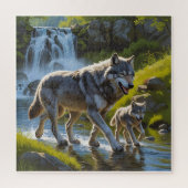 Wolf Mom and Pup ジグソーパズル (縦)