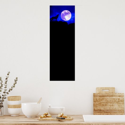 Wolf & Moon Panoramic Poster Print ポスター (キッチン)