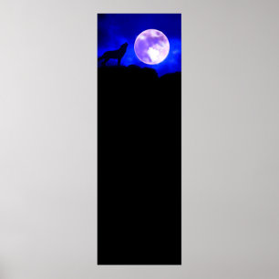 Wolf & Moon Panoramic Poster Print ポスター