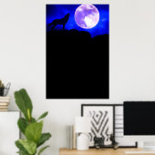 Wolf & Moon Panoramic Poster Print ポスター (ホームオフィス)
