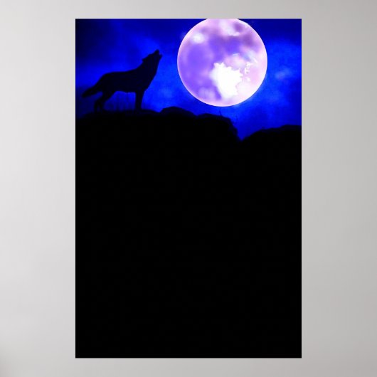 Wolf & Moon Panoramic Poster Print ポスター (正面)
