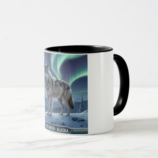 Wolf Mug 🐺❄️ | Northern Lights Wildlife Art 🌌 マグカップ (正面右)