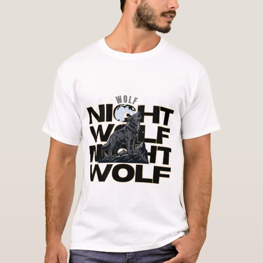 Wolf Night Howling Wolf Moon Design Tシャツ (正面)