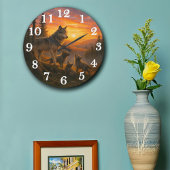 Wolf pack at golden sunset ラージ壁時計