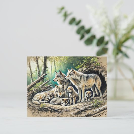 Wolf Pack at the Den with Pups ポストカード (スタンド正面)