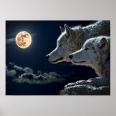 Wolf Pair Moon Night Gothic Fantasy Poster ポスター (正面)