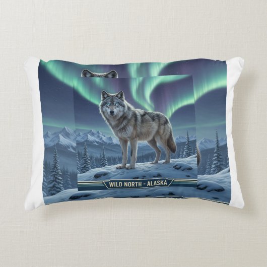 Wolf Pillow 🐺❄️ | Northern Lights Home Decor 🌌 アクセントクッション (正面)
