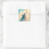 Wolf Portrait in Pastel Wildflower Meadow スクエアシール (バッグ)