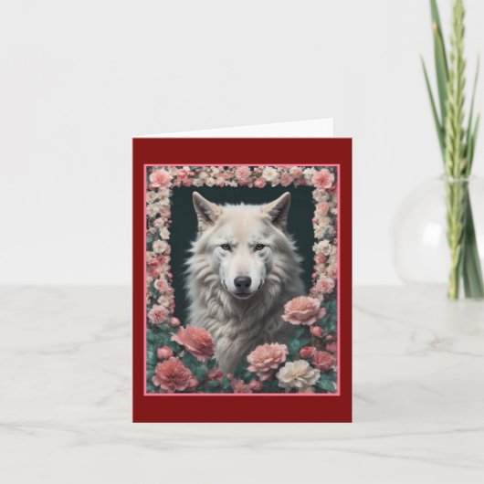Wolf portrait with flowers サンキューカード (正面)