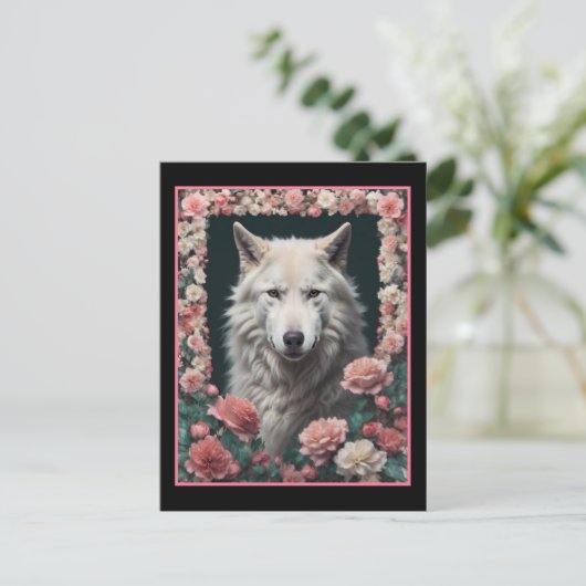Wolf portrait with flowers ポストカード (スタンド正面)