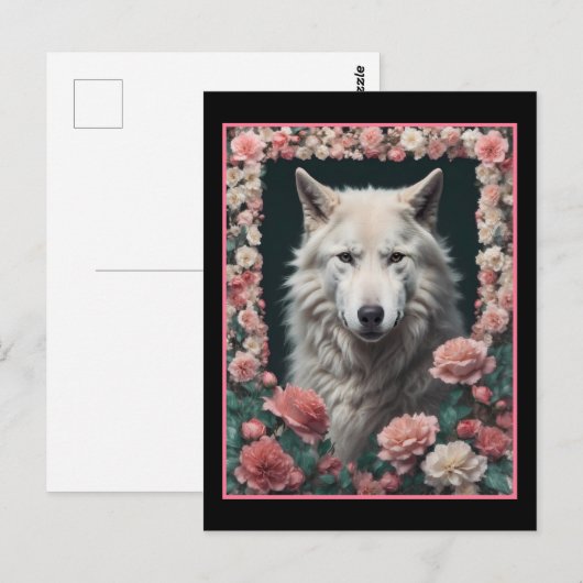 Wolf portrait with flowers ポストカード (正面/裏面)