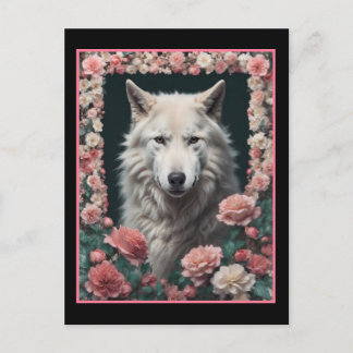 Wolf portrait with flowers ポストカード