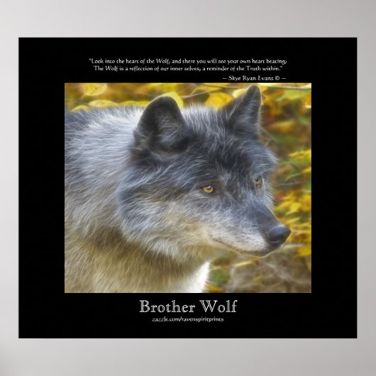 Wolf Portrait & Wolf Poem Wildlife Art Poster ポスター (正面)