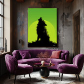 Wolf Poster – Howling Silhouette on Green ポスター