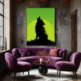 Wolf Poster – Howling Silhouette on Green ポスター