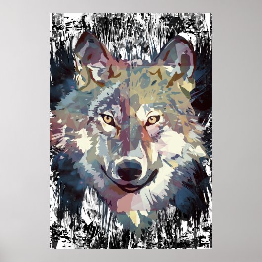 Wolf Poster - Retro Wolf Polygon Poster ポスター (正面)