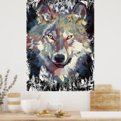 Wolf Poster - Retro Wolf Polygon Poster ポスター (キッチン)