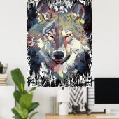 Wolf Poster - Retro Wolf Polygon Poster ポスター (ホームオフィス)