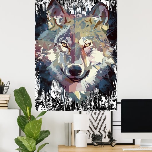 Wolf Poster - Retro Wolf Polygon Poster ポスター (ホームオフィス)