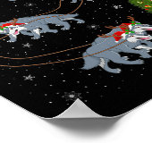 Wolf Santa Sleigh Flying Funny Magical Christmas P ポスター (角)