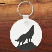 wolf silhouette howling – 背景色を選択 キーホルダー (正面)
