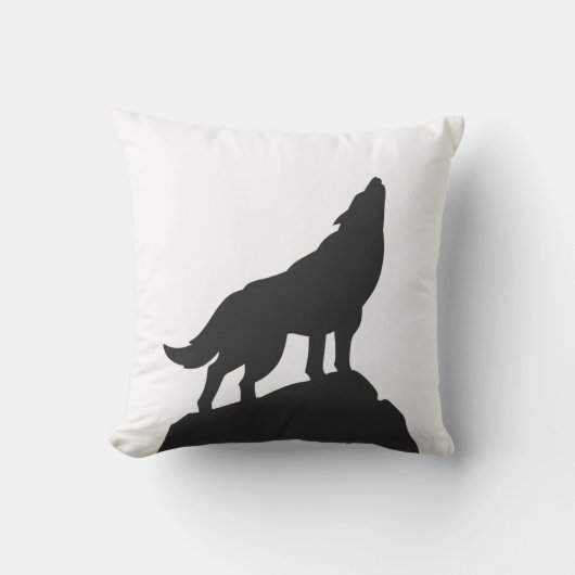 wolf silhouette howling – 背景色を選択 クッション (正面)