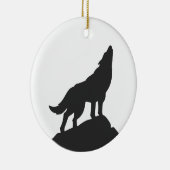 wolf silhouette howling – 背景色を選択 セラミックオーナメント (右)
