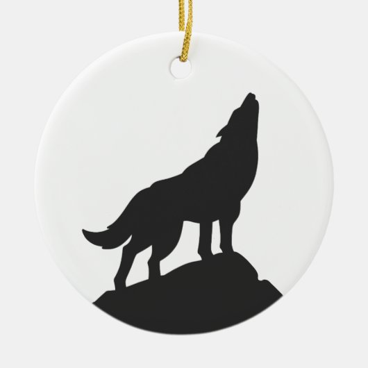 wolf silhouette howling – 背景色を選択 セラミックオーナメント (正面)