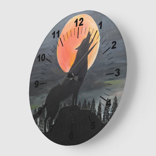 Wolf Silhouette Painting by Alfred Fox ラージ壁時計 (傾斜)