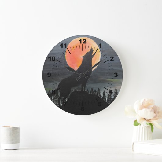 Wolf Silhouette Painting by Alfred Fox ラージ壁時計 (ホーム)