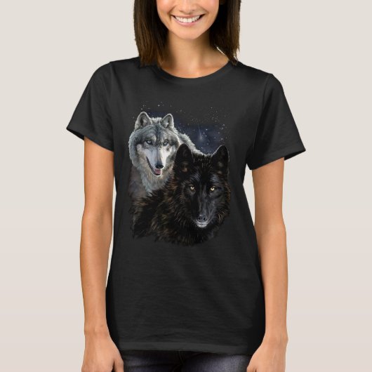 Wolf Star Wolves Wild Moon Stars Loyal Gray Wolf Tシャツ (正面)