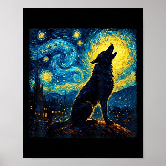 Wolf Starry Night Howling Moon Funny For Men Women ポスター (正面)