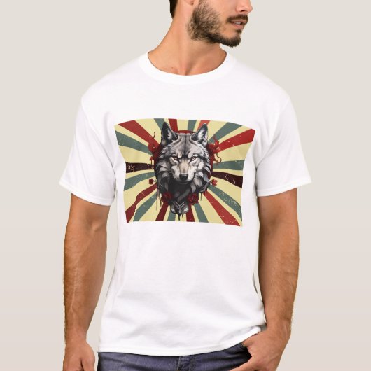 wolf vintage custom retro design tシャツ (正面)