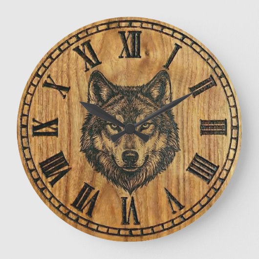 Wolf Wall Clock – Silent Wild Guardian ラージ壁時計 (正面)